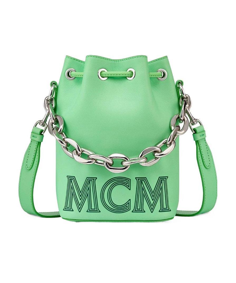 Mcm Logo-print Chain-link Bag In Green