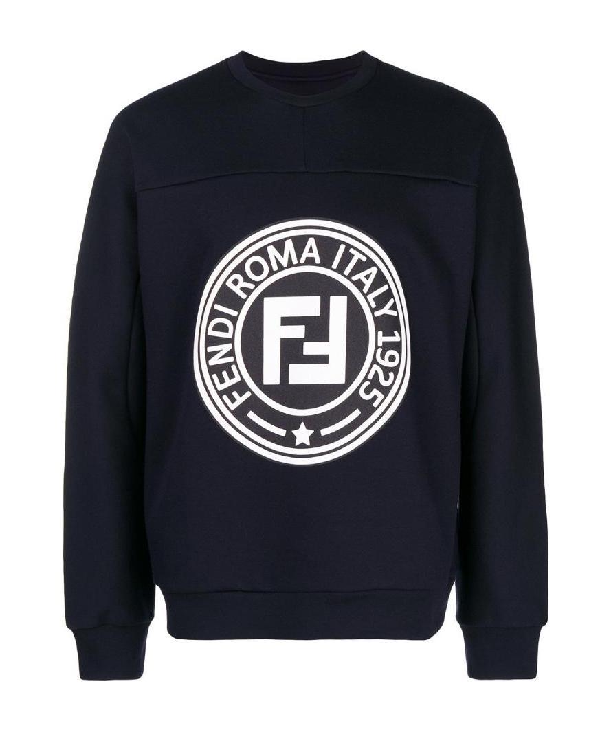 Fendi Navy Blue Ff Printed Hoodie In Black