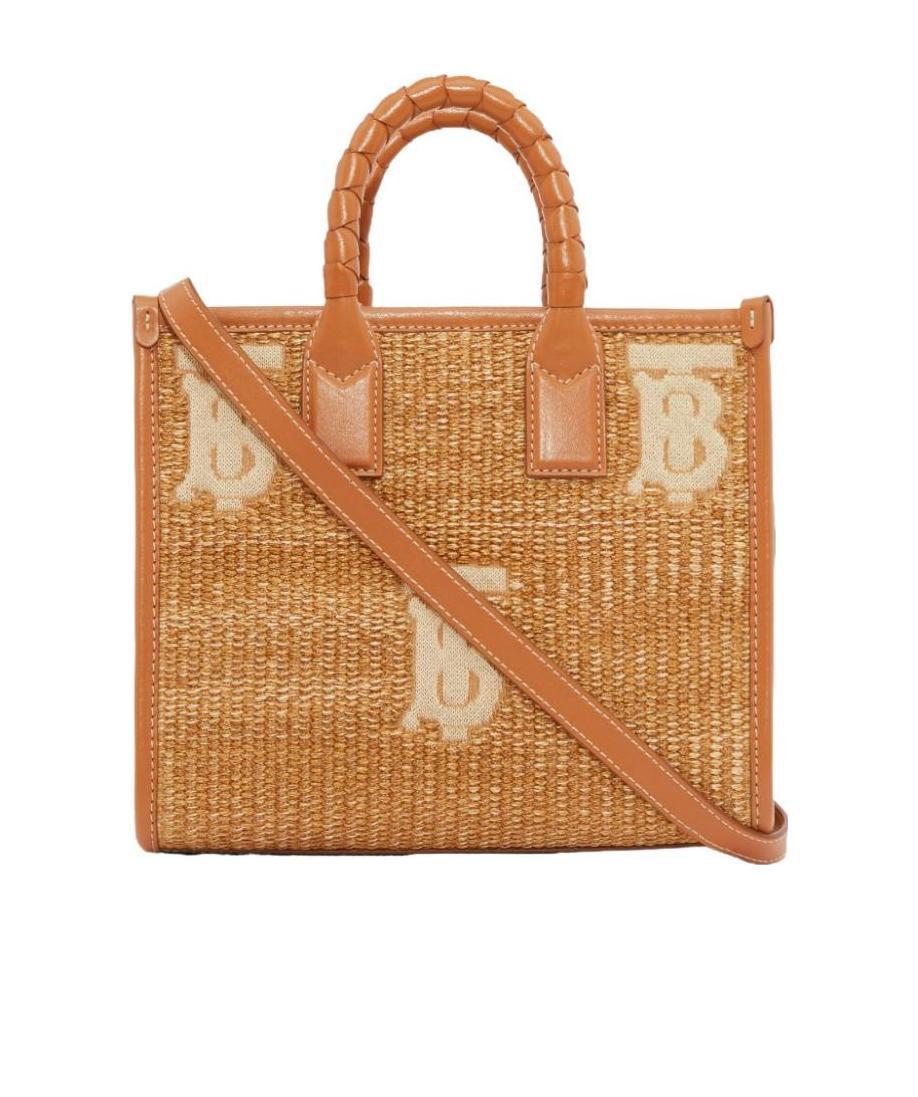 Burberry Mini Raffia Freya Tote Bag In Brown