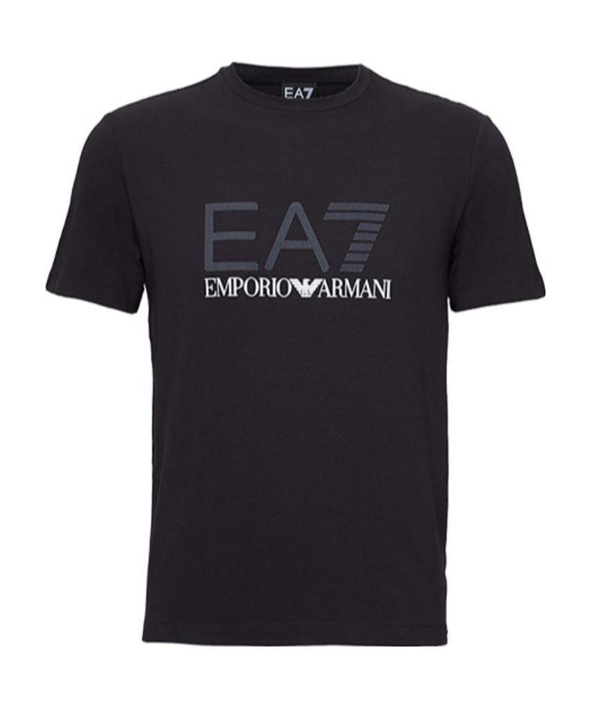Ea7 Printed Round-necked T-shirt In Black