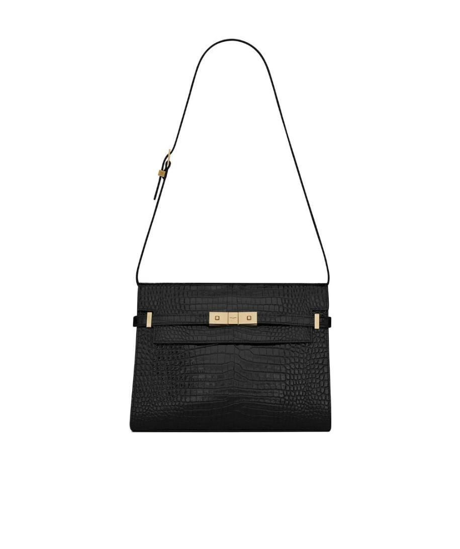 Saint Laurent Manhattan Crocodile-embossed Shoulder Bag In Black