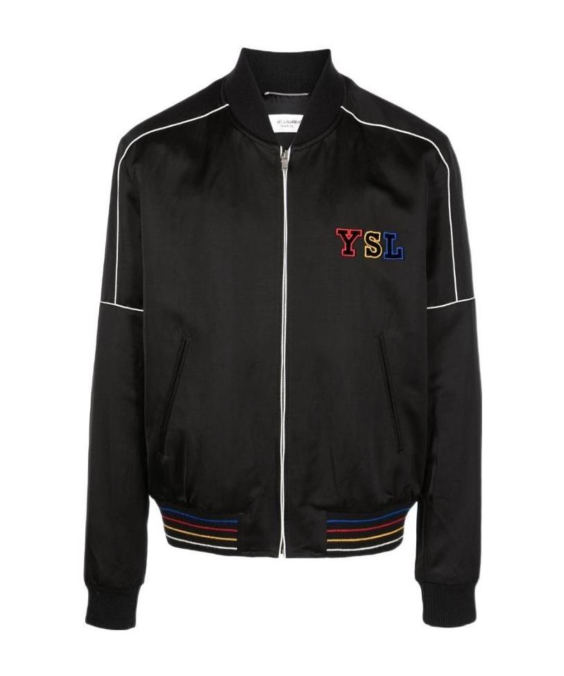 Saint Laurent Logo-patch Bomber Jacket In Black