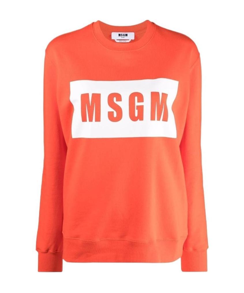 Msgm Logo-print Crew Neck Sweatshirt In Orange