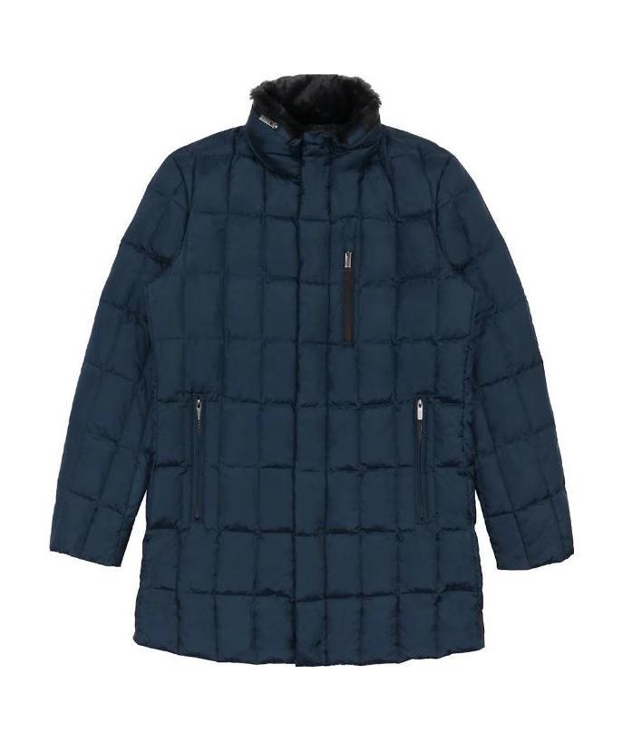 Armani Collezioni Medium And Long Style Plaid Down Jacket In Blue