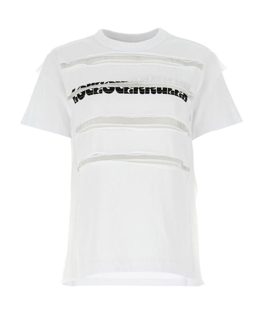 Shop Sacai Mesh-panel Cotton T-shirt In White