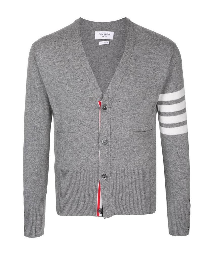 Thom Browne 4-bar V-neck Cashmere Cardigan In Gray