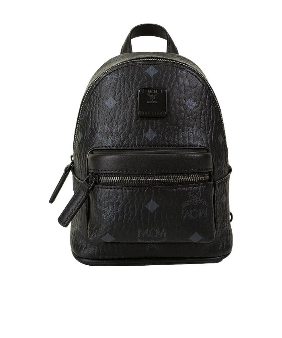Mcm Stark Monogram Print Zipped Backpack In Black
