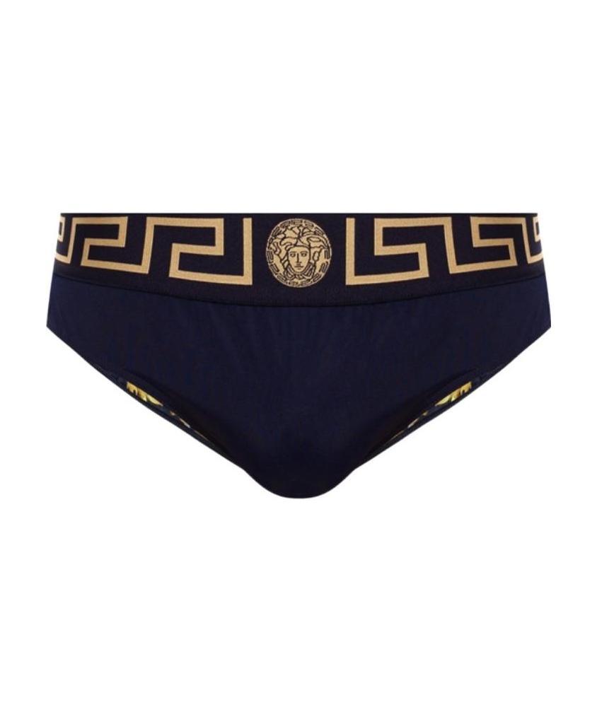 Versace Greca-print Swimming Trunks In Brown