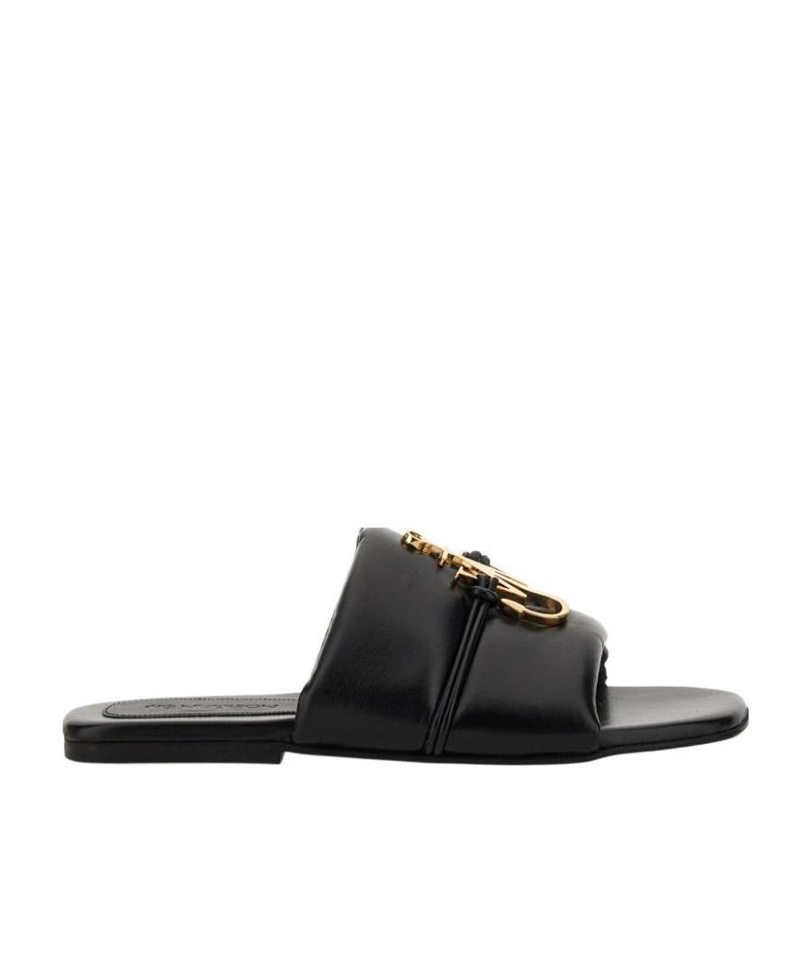 Jw Anderson J. W.anderson Solid Color Faux Leather Sandals With Golden Detail In Black