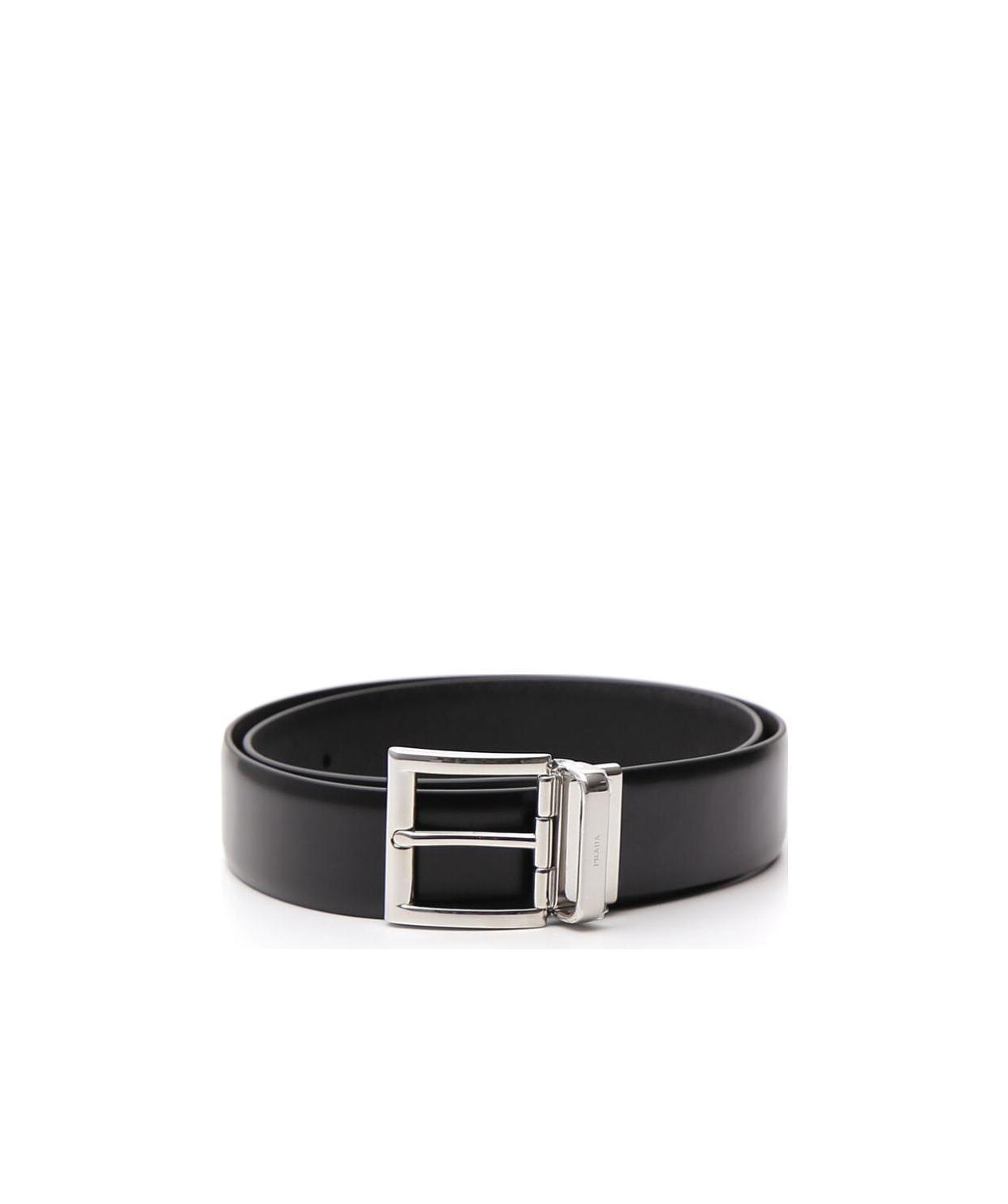 Prada Saffiano Leather Reversible Belt In Black