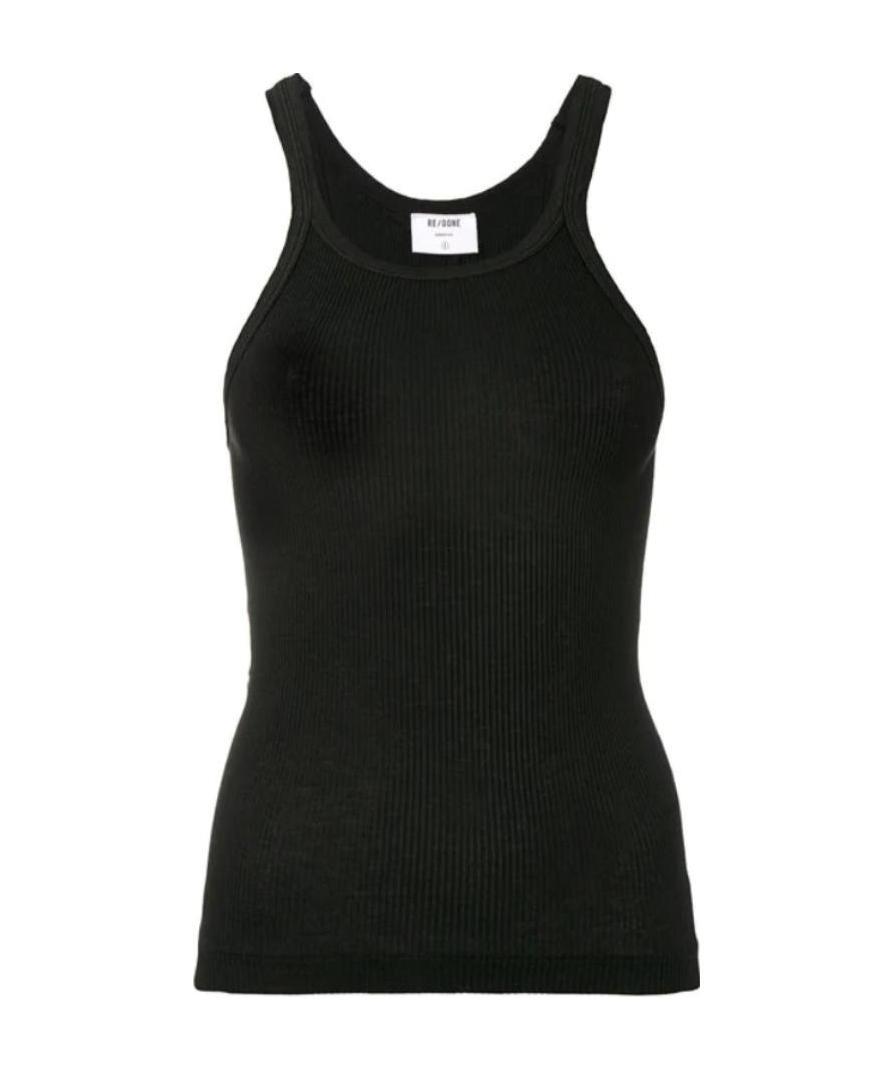 Re/done Ribbed Tank Top In Black