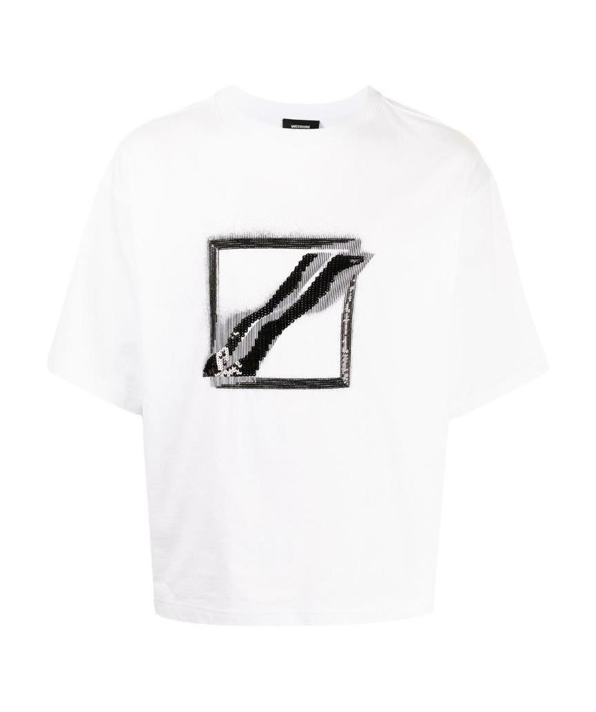 We11 Done Sequinned Logo-print T-shirt In White