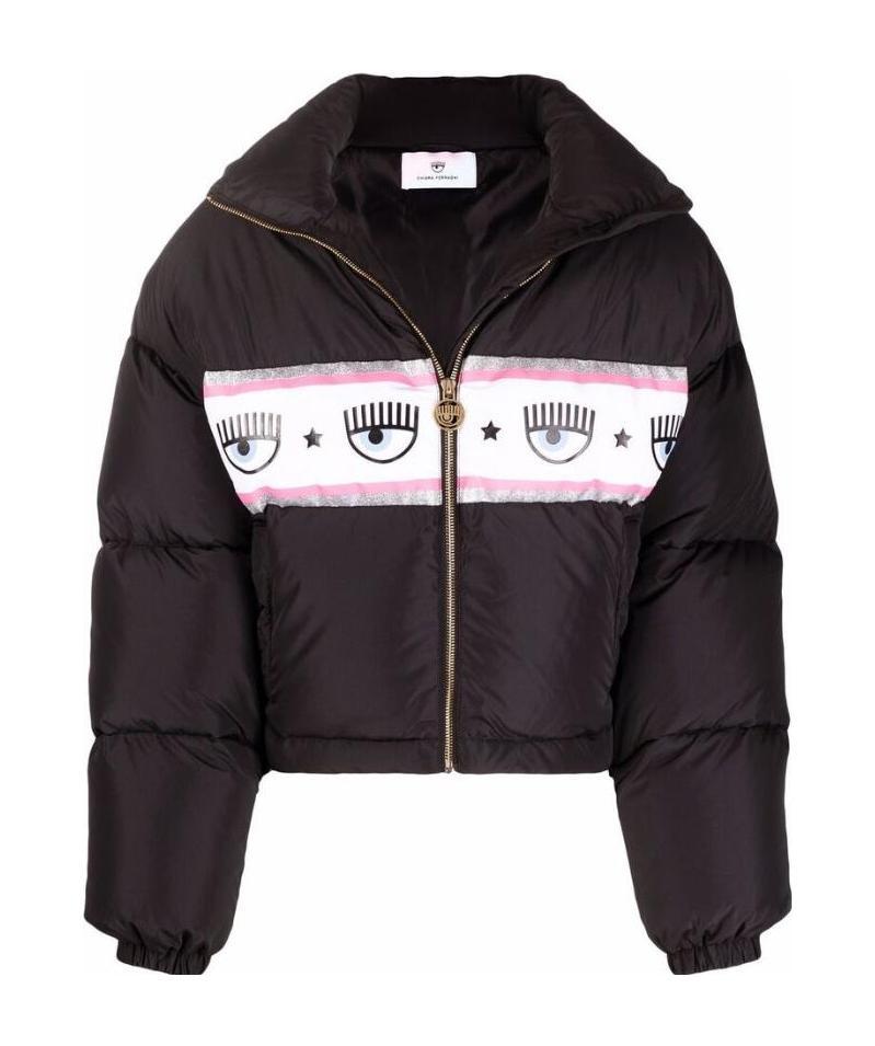 Shop Chiara Ferragni Logomania-tape Puffer Jacket In Black