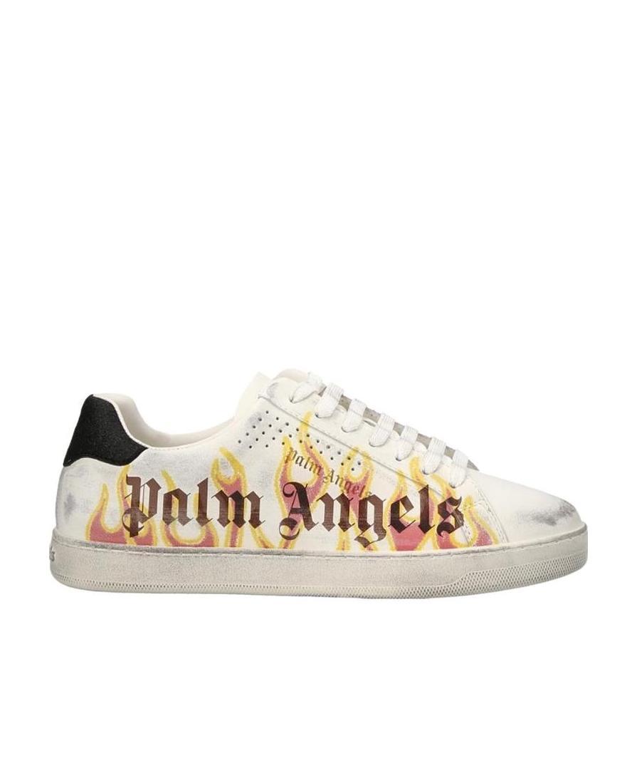 Palm Angels Spray Print Flame Logo Sneakers In Neutral
