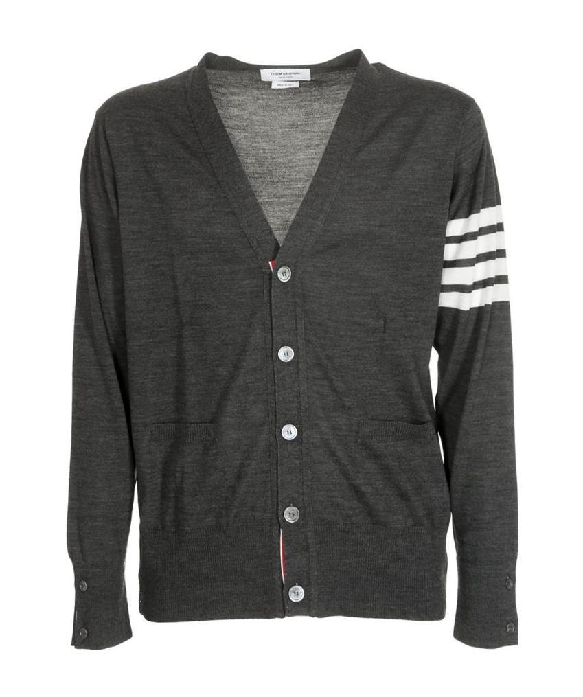 Thom Browne 4-bar Striped Knit Cardigan In Gray