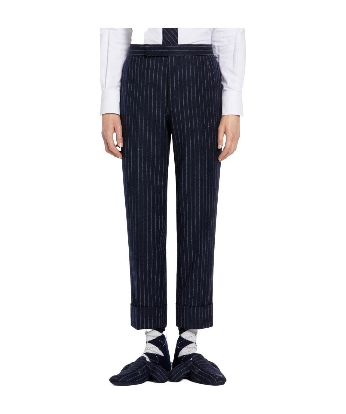 Thom Browne Ground Chalk-stripe Flannel Trousers In Navy Blue