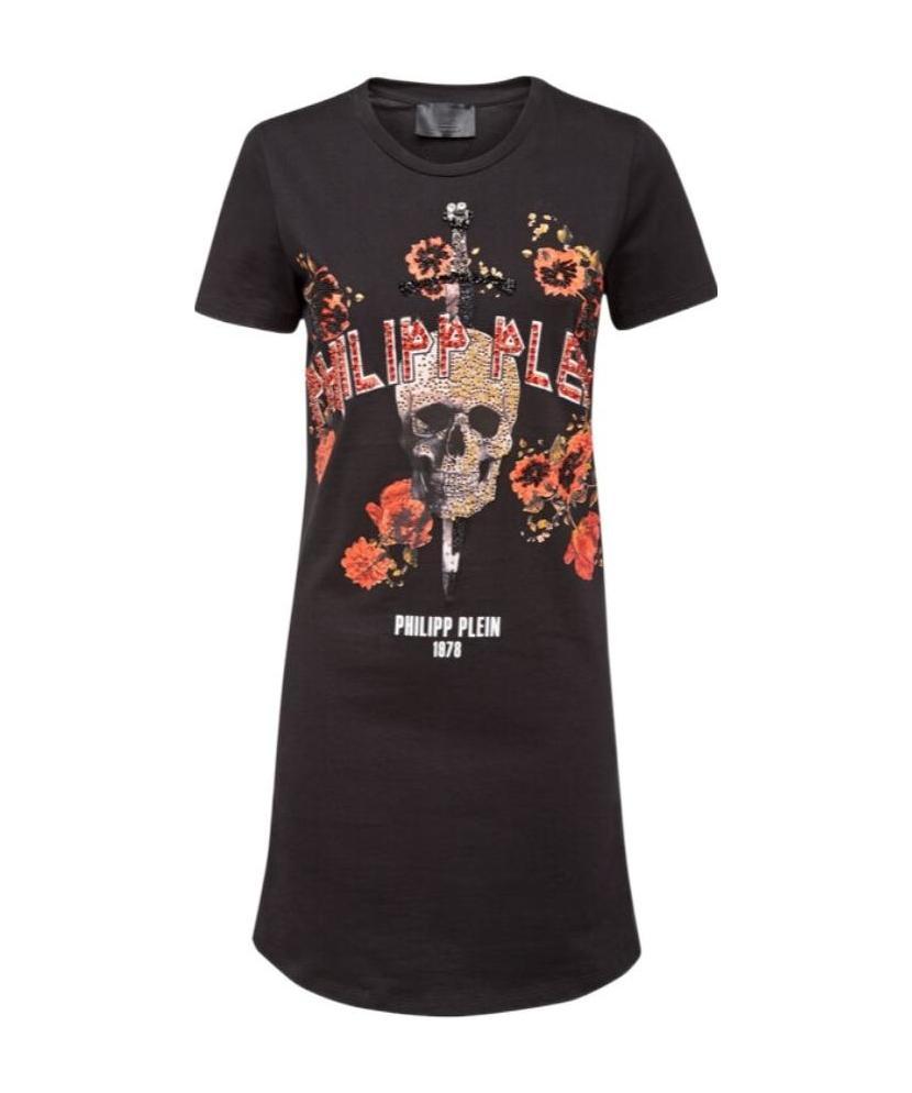 Philipp Plein Logo Details T-shirt Dress In Black