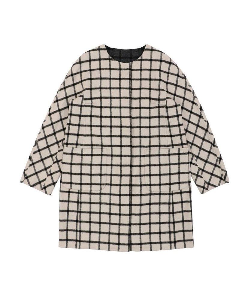 Weekend Max Mara Round-necked Plaid Coat In White