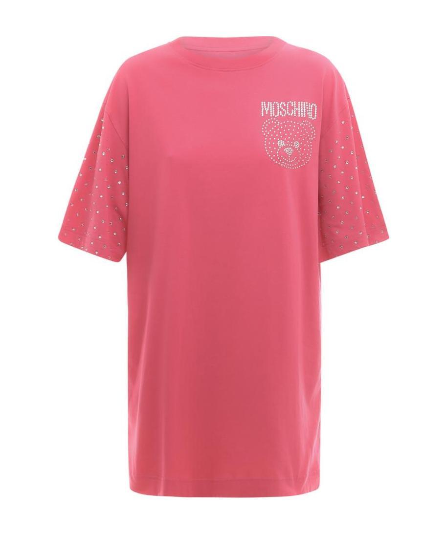 Moschino Crystal-embellished Teddy Logo T-shirt Dress In Red
