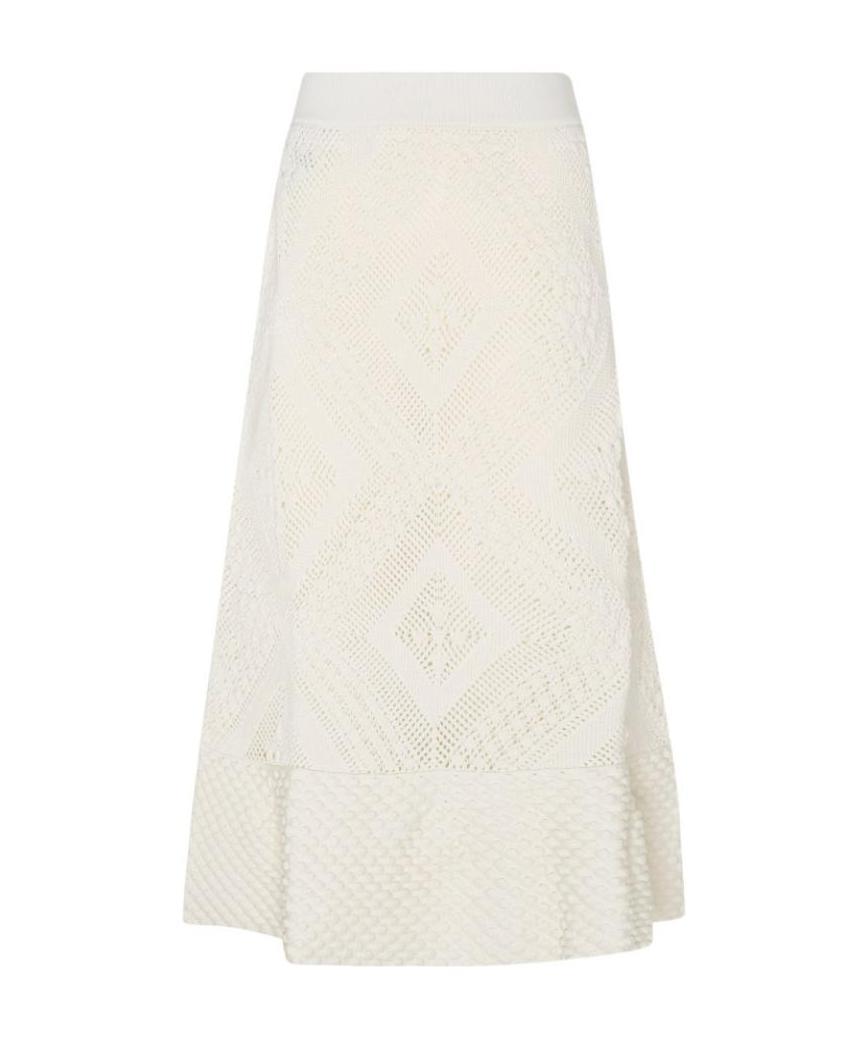 Jil Sander Open-knit Patterned Midi Skirt In White