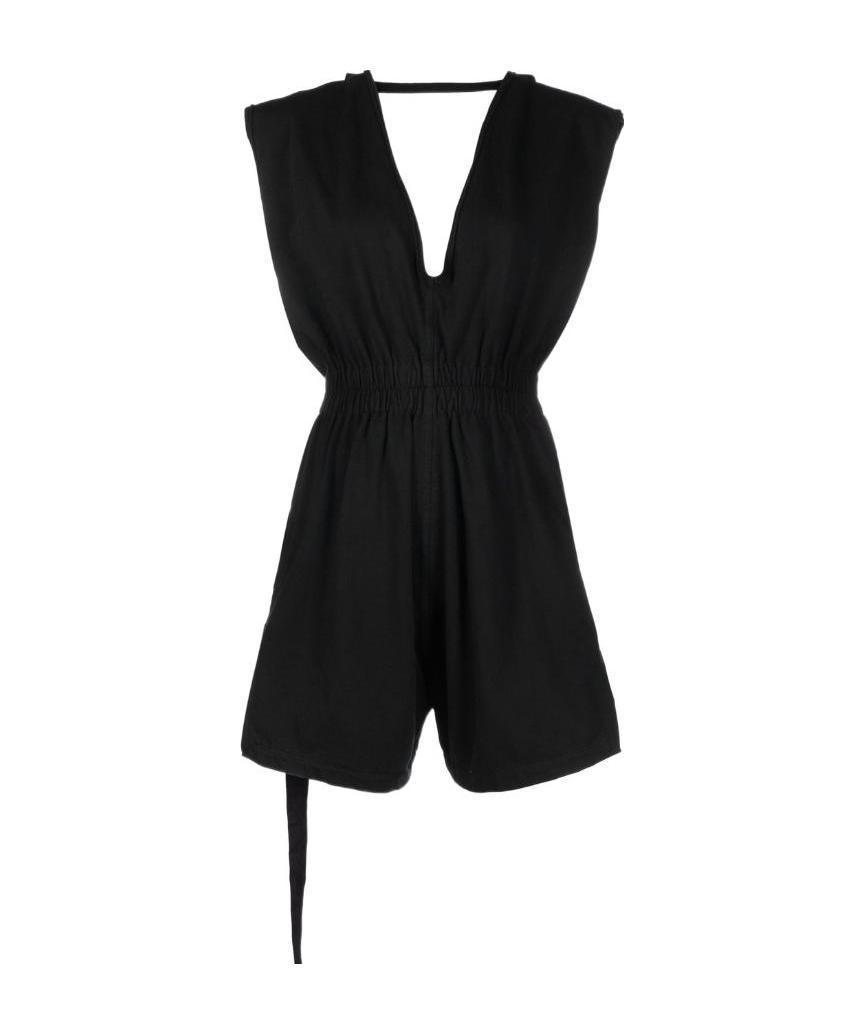 Rick Owens Drkshdw V-neck Short Playsuit In Black