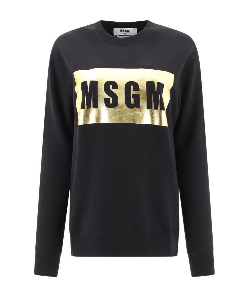Msgm Metallic Logo Print Sweatshirt In Black