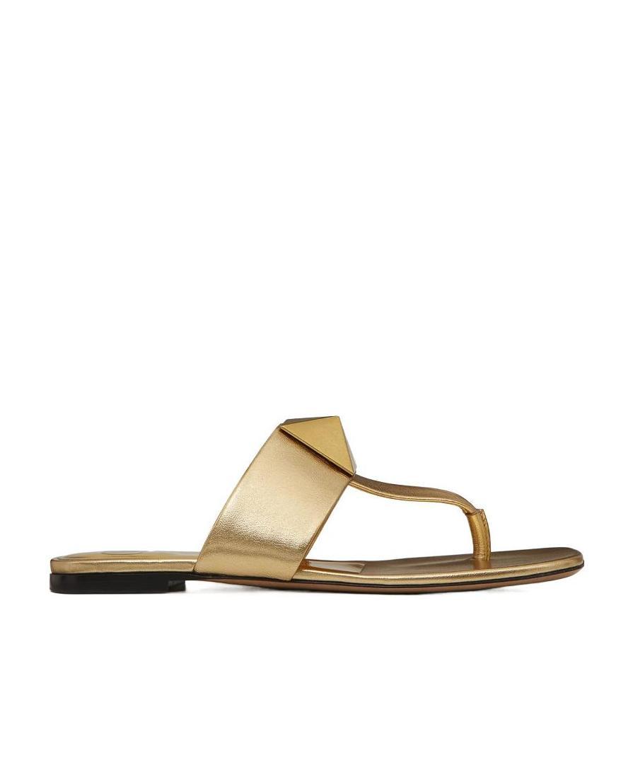 Valentino Garavani Roman Stud Flat Sandals With Signature Detailing In Nude