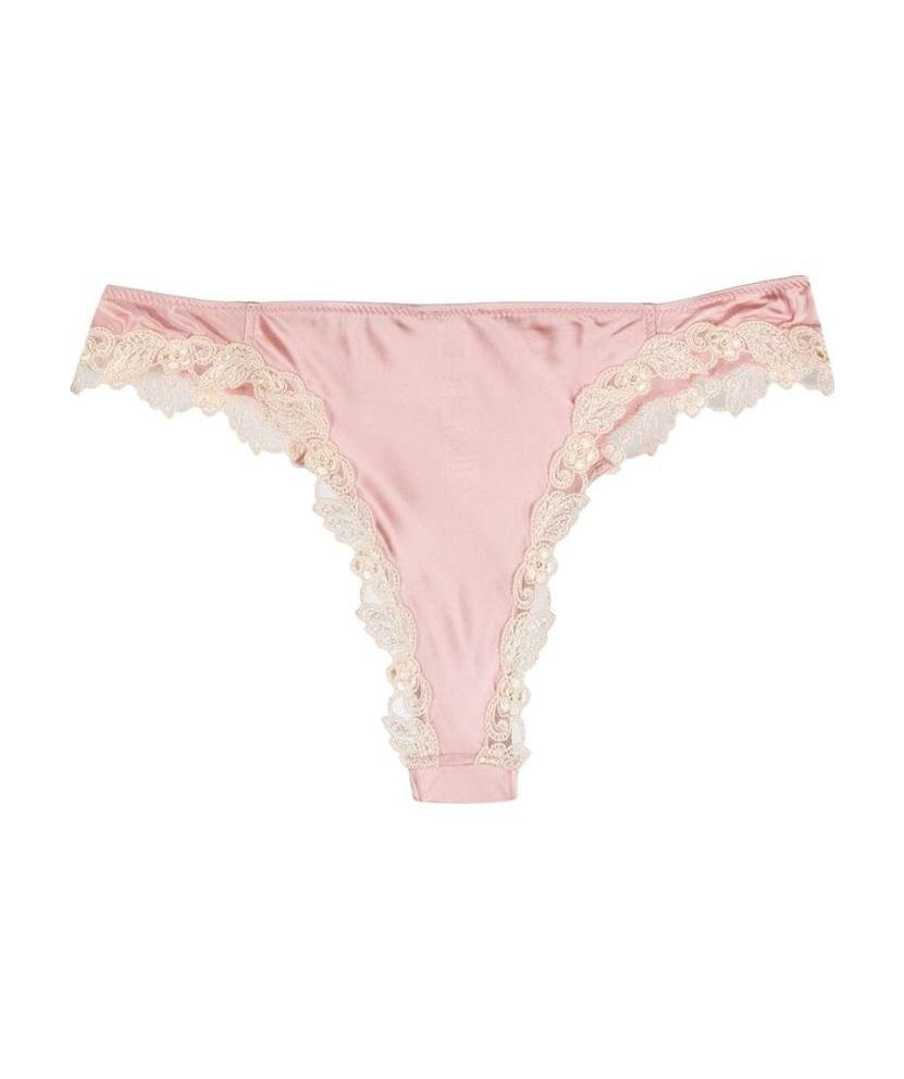 La Perla Embroidered Floral Trim Thong In Pink
