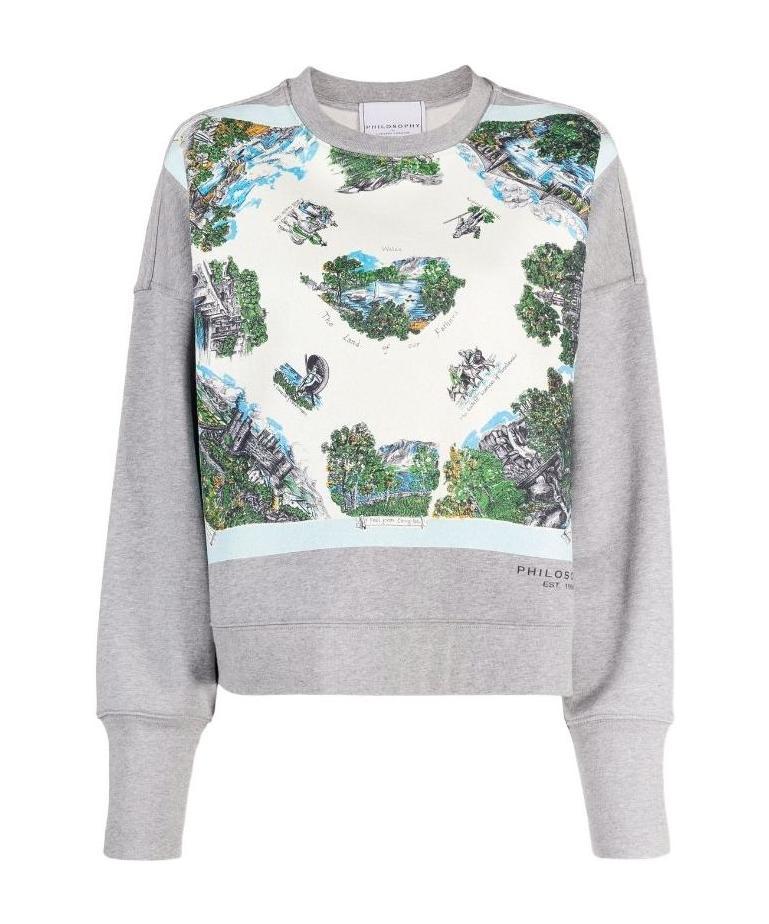 Philosophy Di Lorenzo Serafini Illustration-print Cotton Sweatshirt In Gray