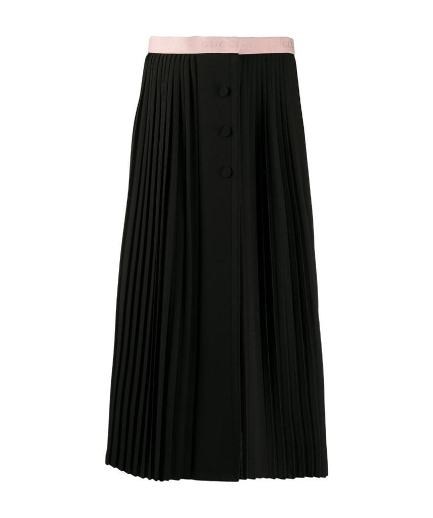 Gucci Logo Waistband Pleated Skirt In Black