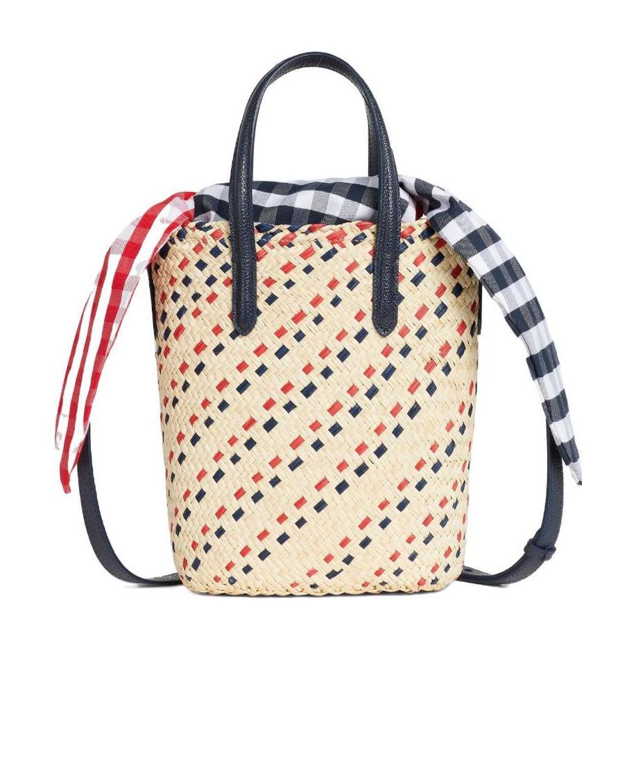 Thom Browne Mini Rwb-stripe Embroidery Tote Bag In Brown