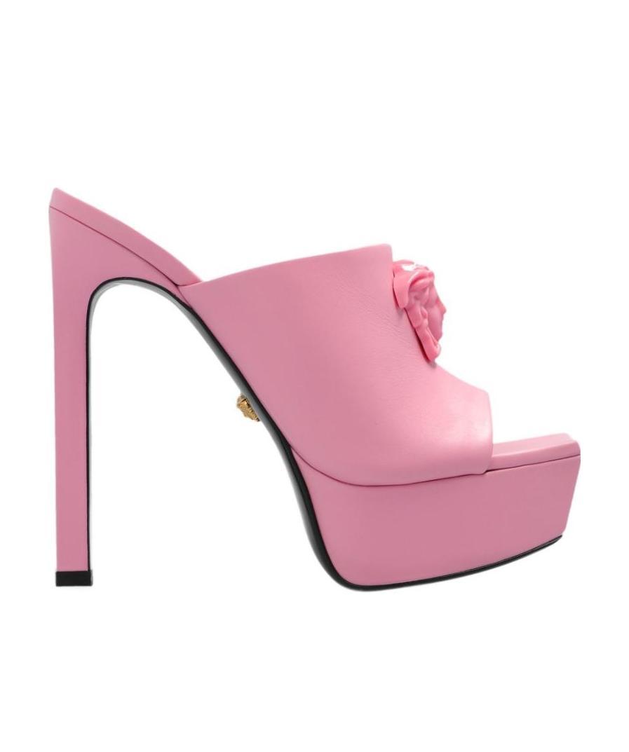 Versace La Medusa 140mm Platform Mules In Pink