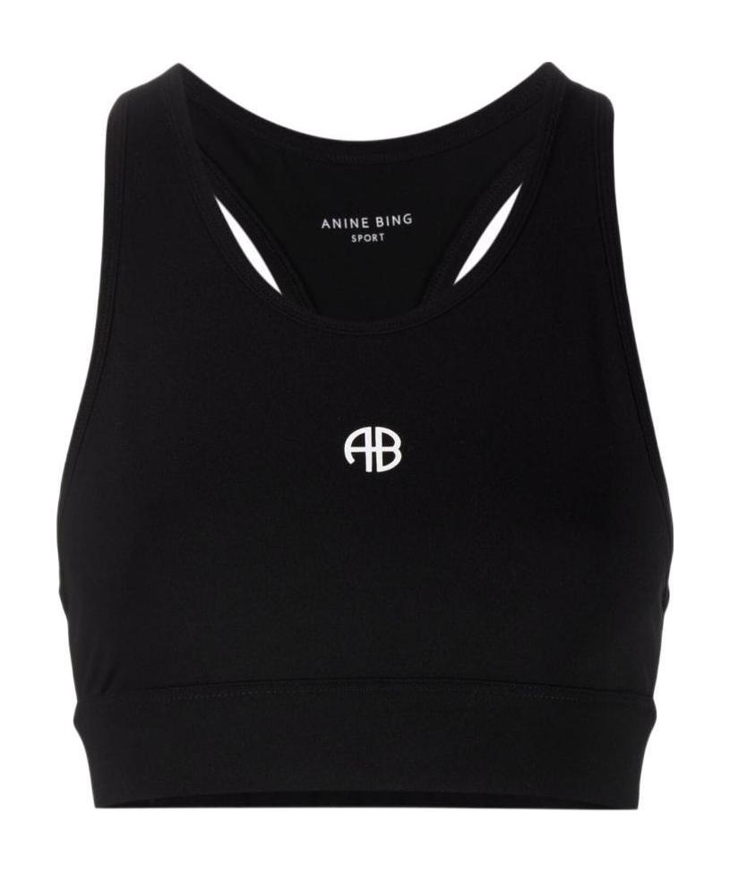 Shop Anine Bing Logo-print Sports Bra In Black