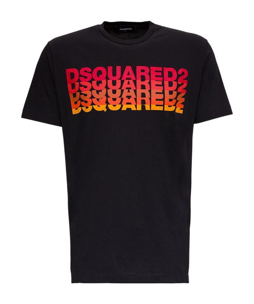 Dsquared2 Multi Logo Print Cotton Jersey T-shirt In Black