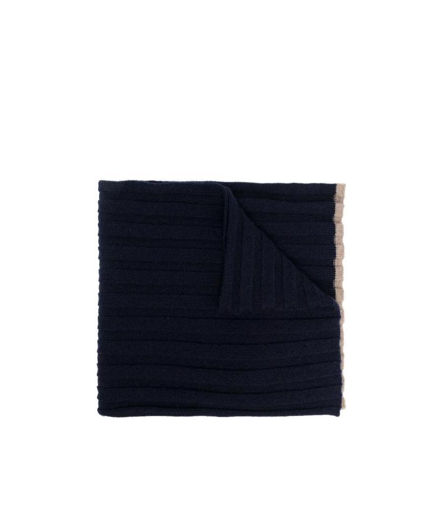 Brunello Cucinelli Ribbed Knit Cashmere Scarf With Two-tone Border In Black