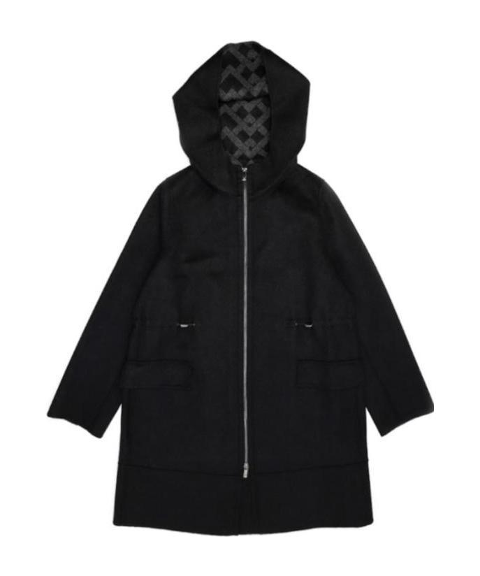 Max Mara Logo Hooded Coat In Black