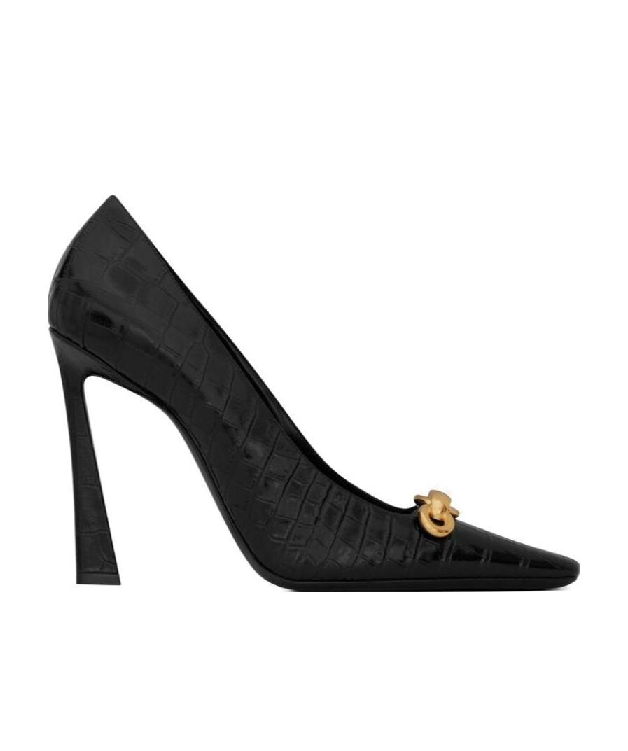 Saint Laurent Severine Pumps In Crocodile-embossed Patent Leather In Black