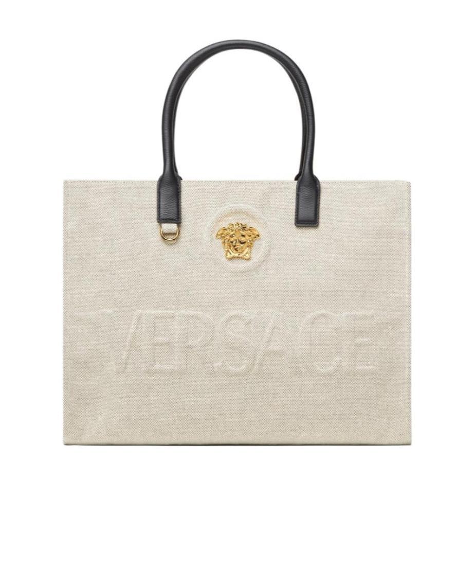 Versace La Medusa Canvas Tote Bag In White