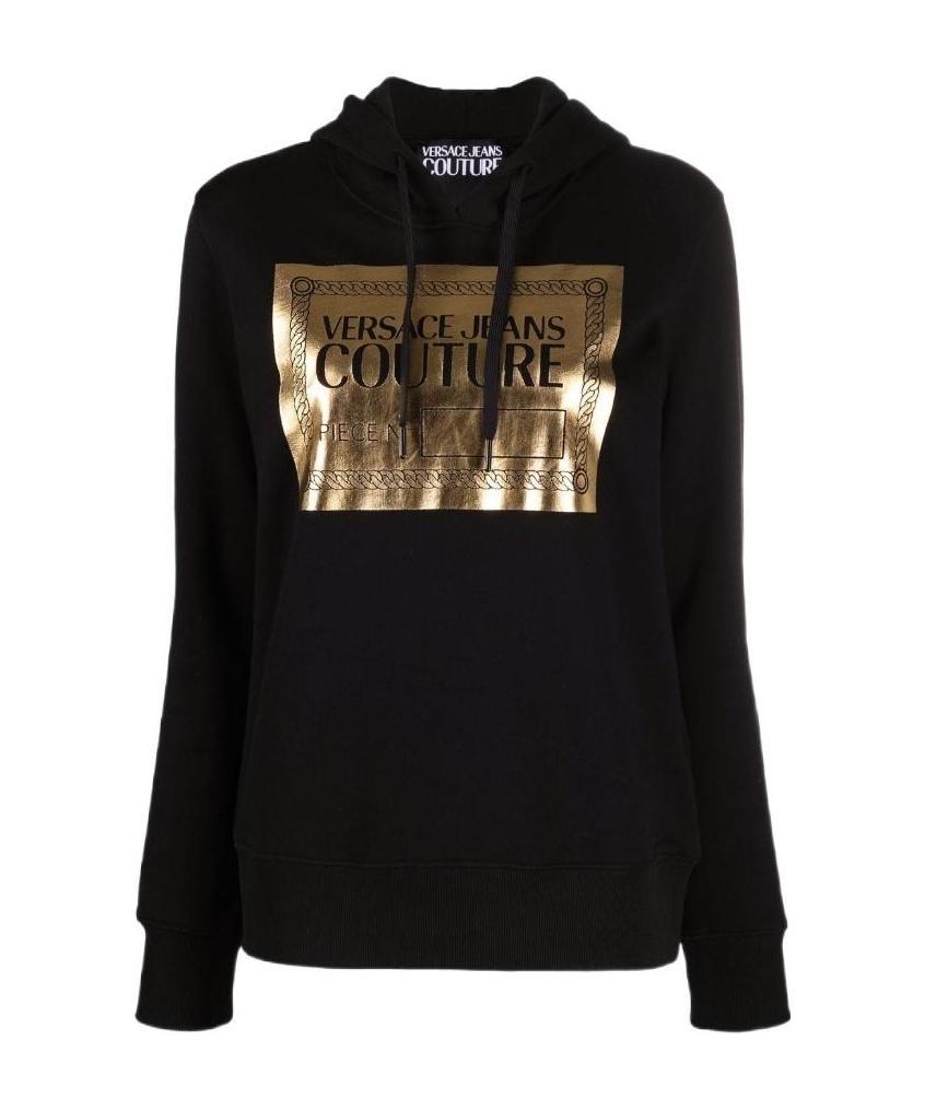 Versace Jeans Logo-print Long-sleeve Hoodie In Black