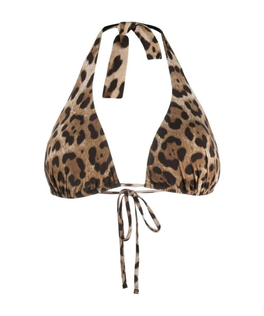 Dolce & Gabbana Leopard Print Bikini Top In Brown