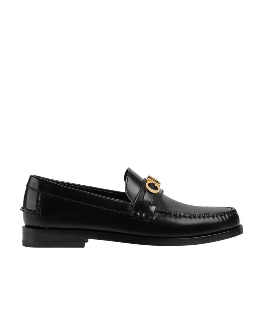 Gucci Leather Sneakers With Gold-tone Logo Strap In Black