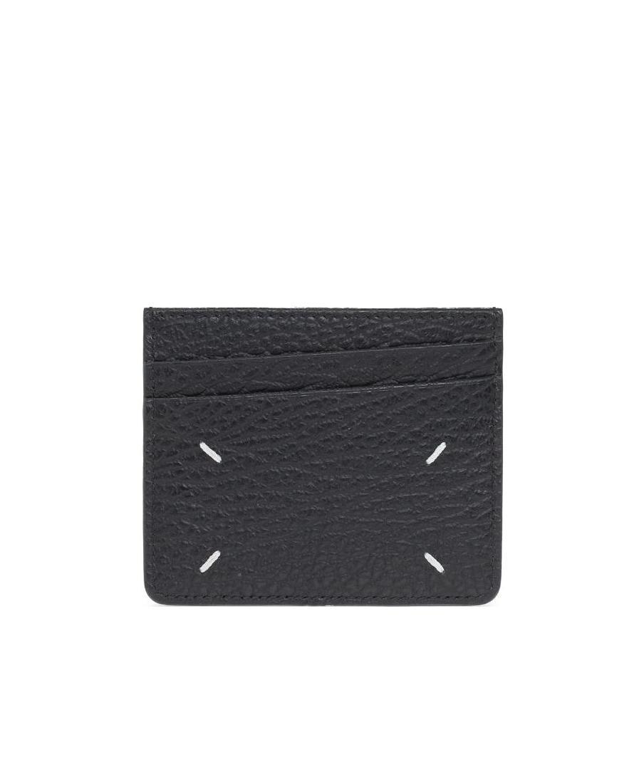 Maison Margiela Rectangular Textured Calf Leather Wallet With Iconic Stitch Detail In Black
