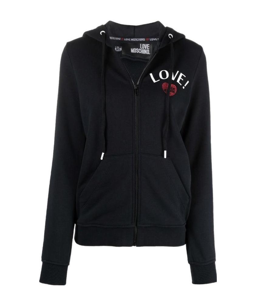 Shop Moschino Logo-print Zipped Hoodie In Black