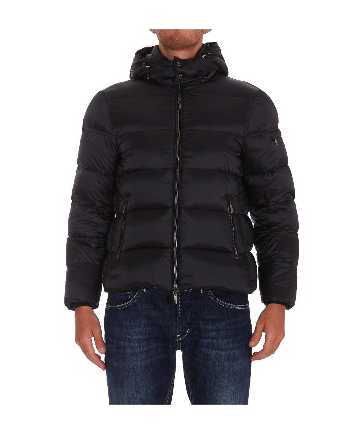 Moorer Breet-sh Hooded Zipped Down Jacket In Black