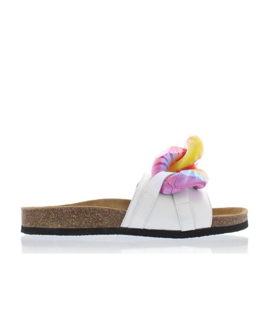 Jw Anderson Chain-embellished Leather Slides In Multicolor