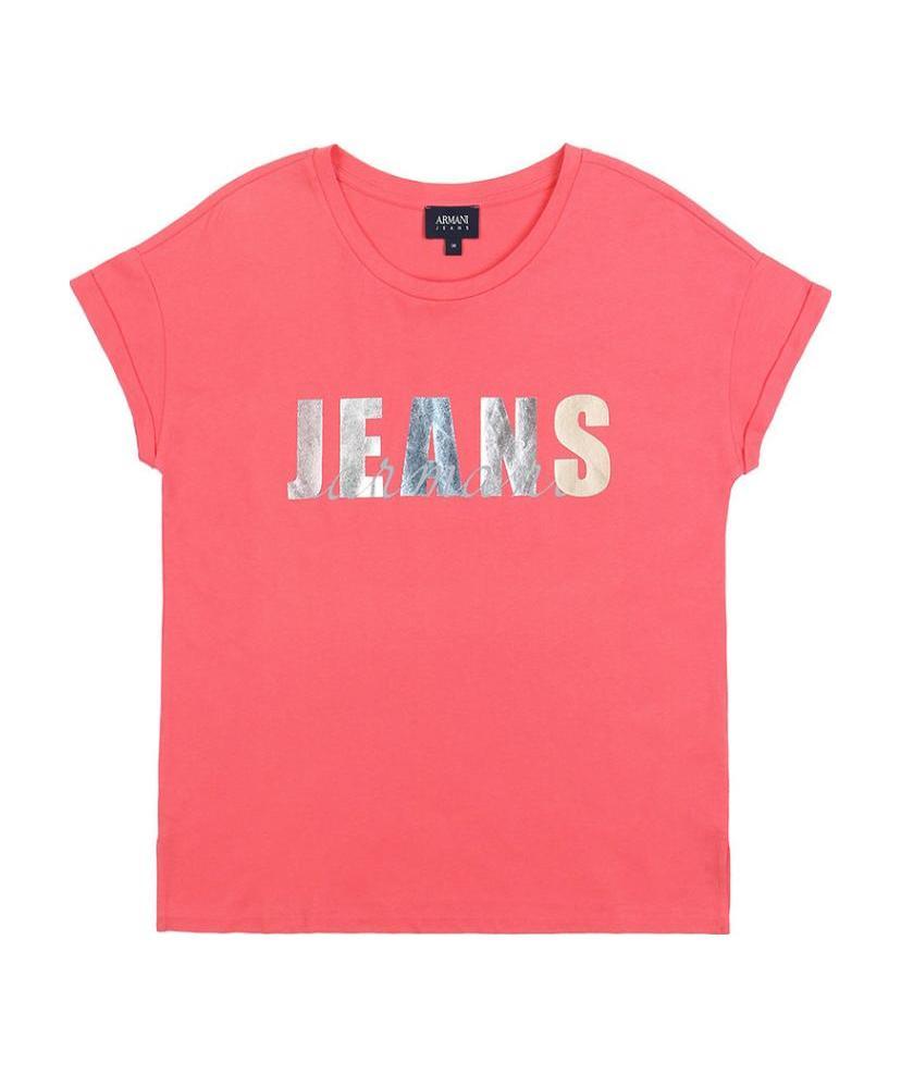Shop Armani Jeans Logo Printed Pattern T-shirt In Pink