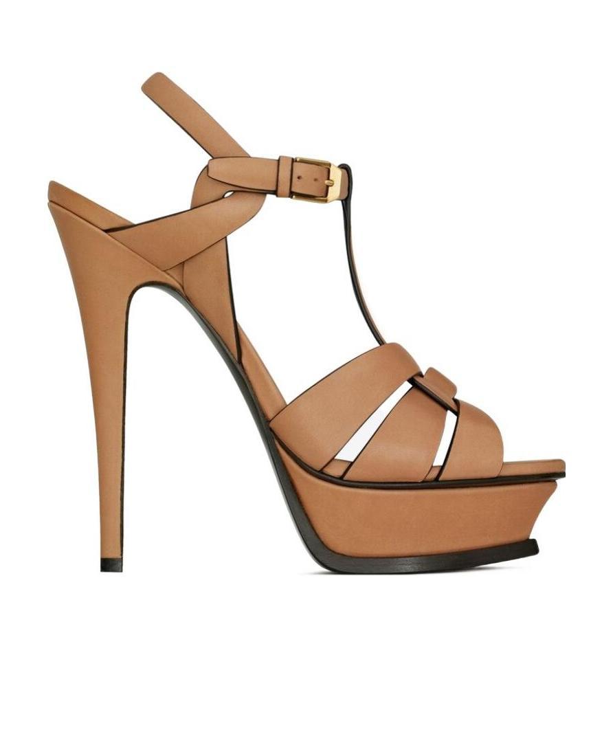 Saint Laurent Tribute 105 Brown Leather Platform Sandals In Brown