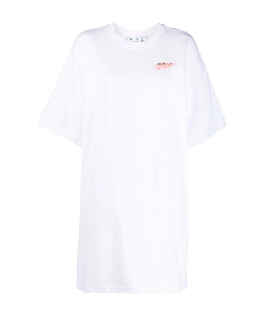 Off-white Painted Arrows Motif Snap-fastening T-shirt Dress In White
