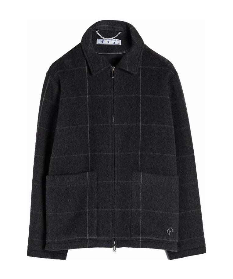 Off-white Check Pattern Coach Jacket In Black