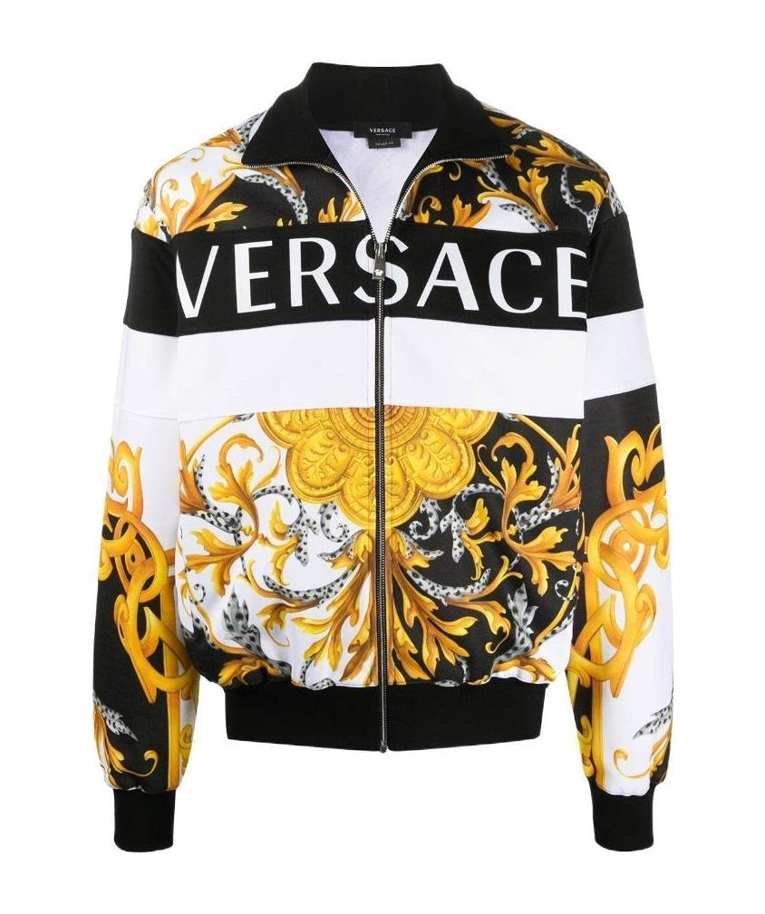 Versace Mixed Print Zip Sweatshirt In Black